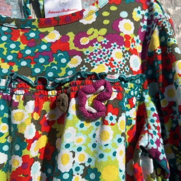 Hanna Andersson Floral Green Dress Long Sleeve size 130 or size 8 boho coastal - Picture 7 of 7